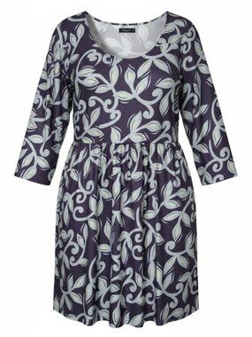 Reborn New York Dress Womens XL Purple Stretch Empire Waist Fit Flare 3/4 Sleeve